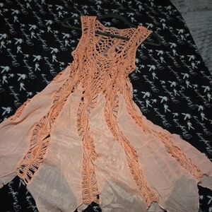 Vici Coral Crochet Backless Dress